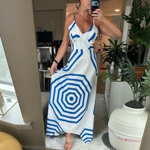Gorgeous New Blue and White Geometric Maxi Dress